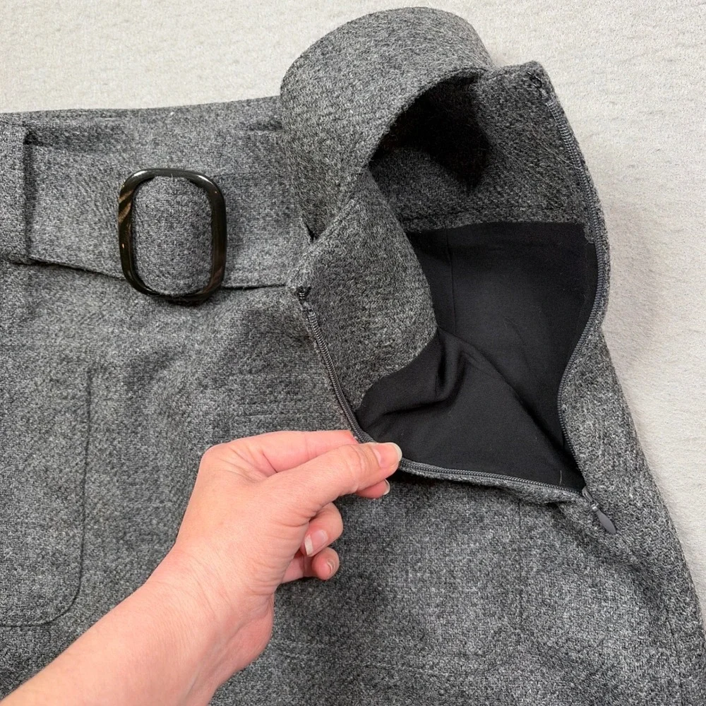 Sezane Grey Virgin Wool Tweed Belted Mini Skirt‎ Size 40 US 8